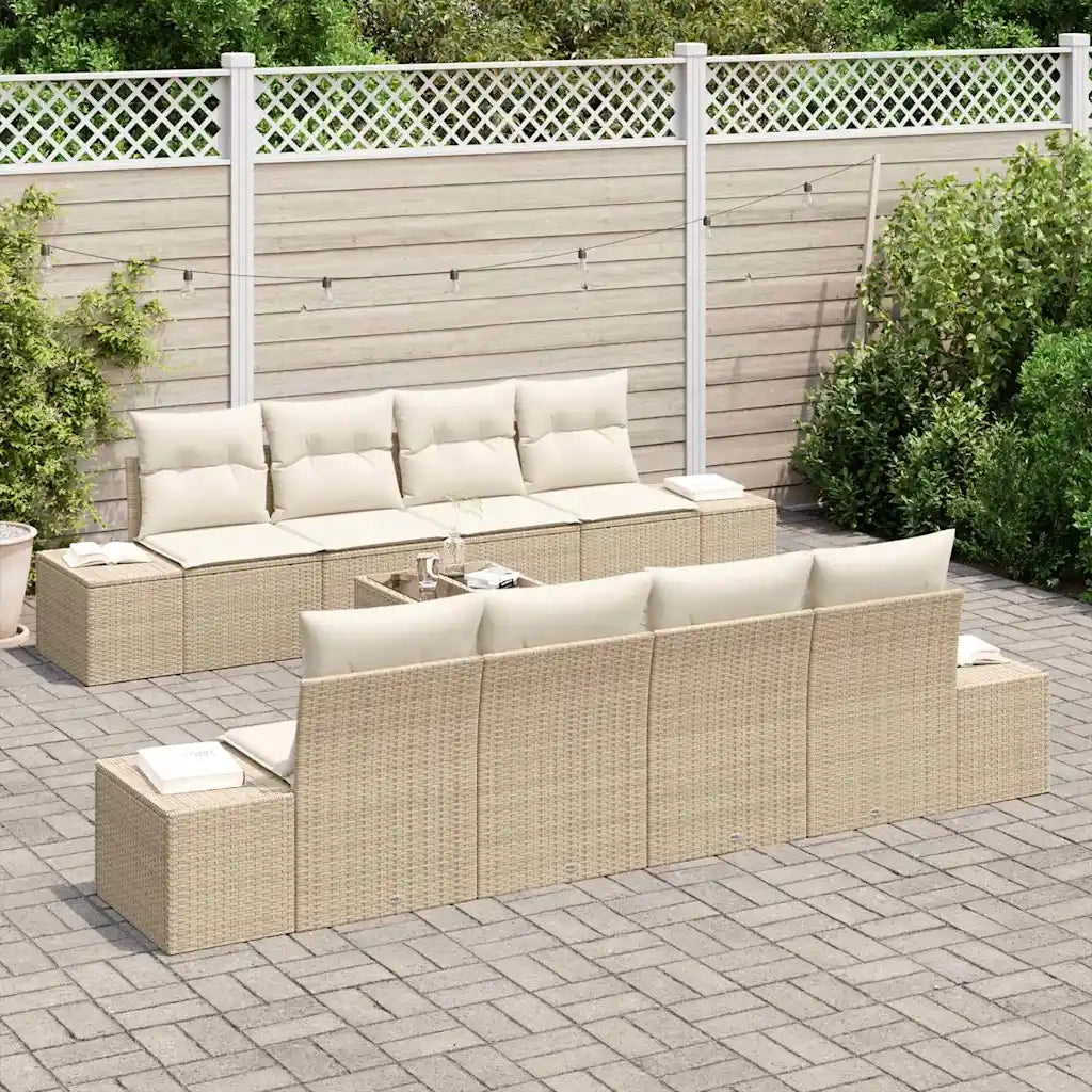 Set Divano da Giardino 8 pcs Beige e Crema polyrattan