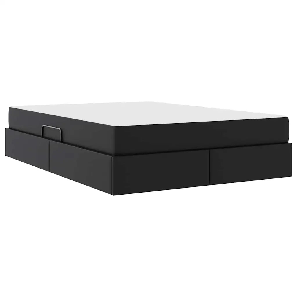 Letto con contenitore e materasso 2 pcs Nero Pelle