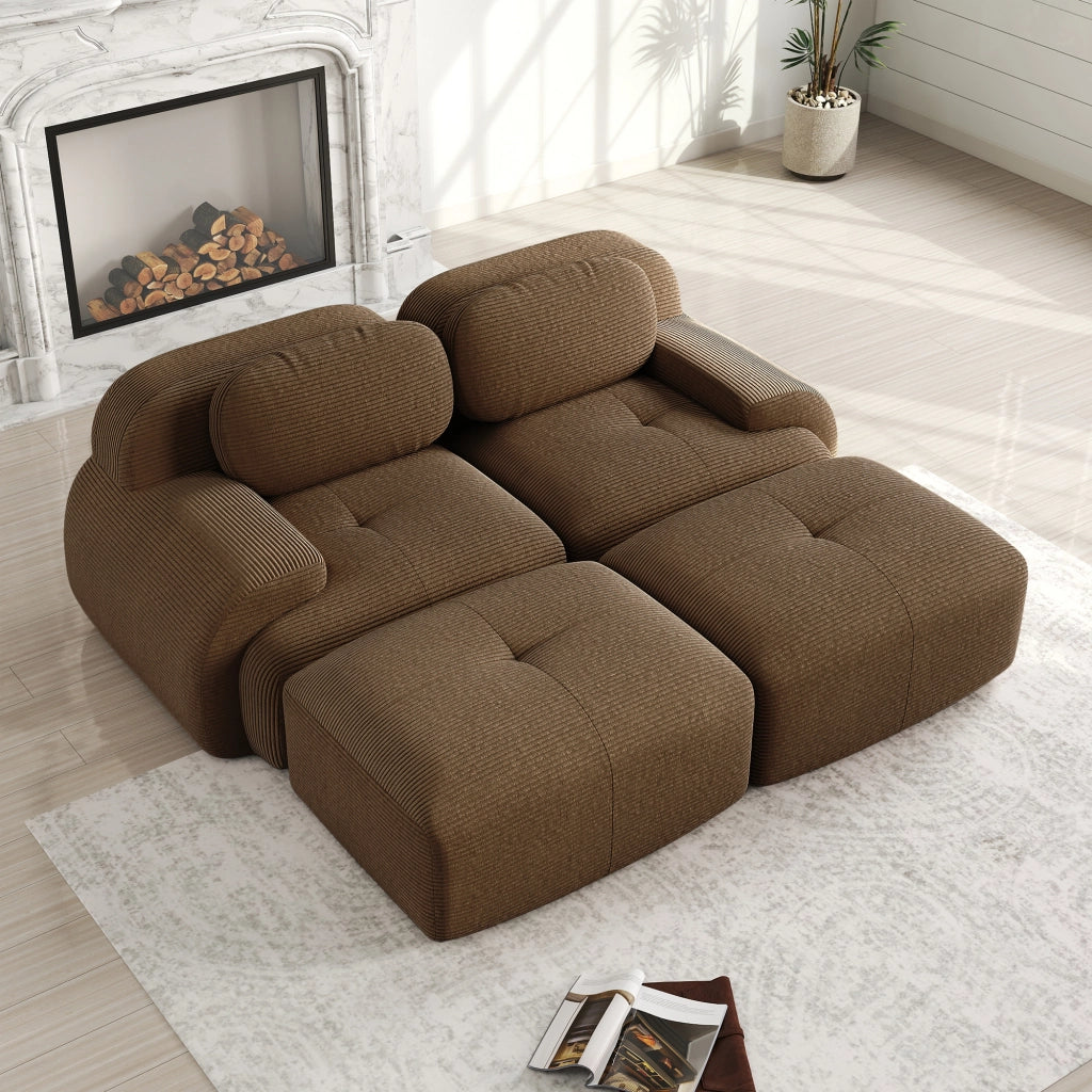 Divano 2 Posti con Chaise Longue in Tessuto ¨C Xylo ¨C Marrone, Braccioli Ergonomici, Modulare