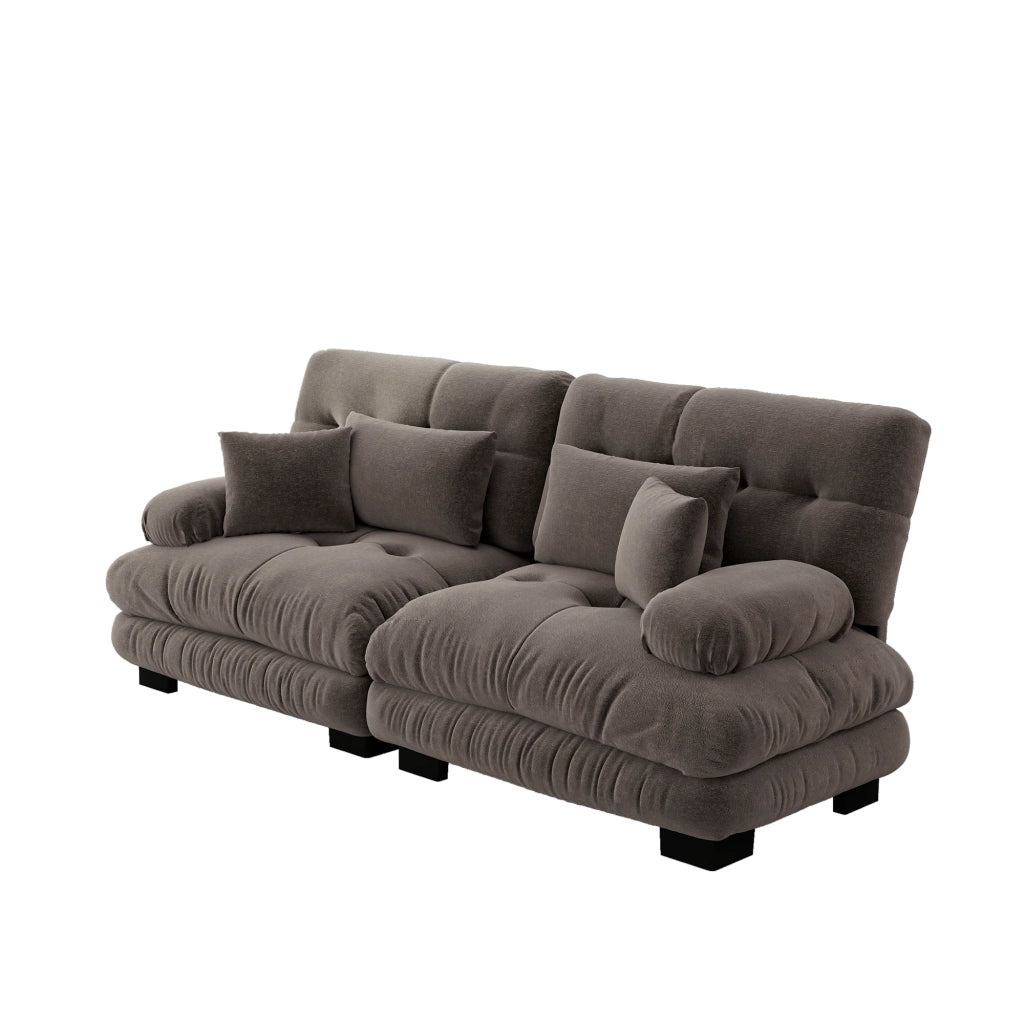 Divano Angolare Chenille ¨C Xylo ¨C Marrone, Cuscini, Braccioli, Legno Massello