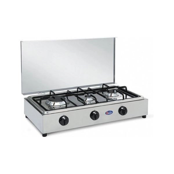 Cf parker fornello a gas metano 3 fuochi in acciaio inox con coperchio - 300 accgmgp - 300ACCGPM