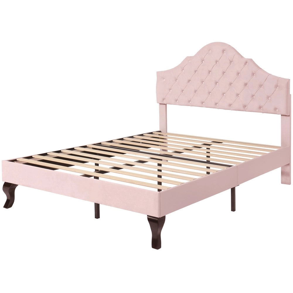 Letto Imbottito con Testiera Regolabile ¨C MINIMAL ¨C Velluto Rosa 140x200