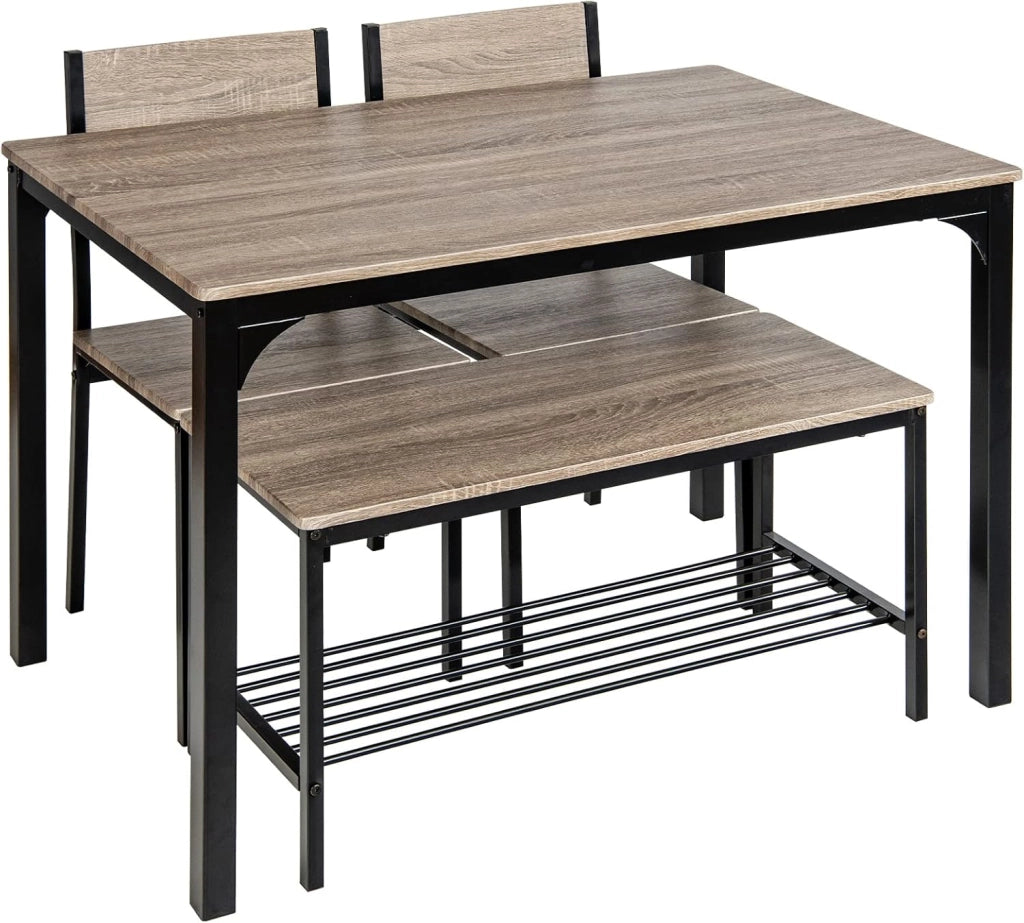 Set Tavolo e Sedie da Cucina 4 Pezzi, Tavolo da Pranzo con 2 Sedie e 1 Panca, Set Mobili da Cucina Salvaspazio con 4 Posti, per Cucina, Sala da Pranzo, Soggiorno (Rovere grigio)