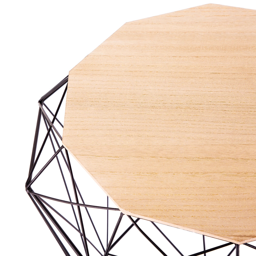 Tavolino Luce Base in Legno e Metallo Nero Piano Removibile Glam