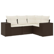 Set Divano da Giardino 4 pz | Set Salotto da Giardino con Cuscini Marrone in Polyrattan