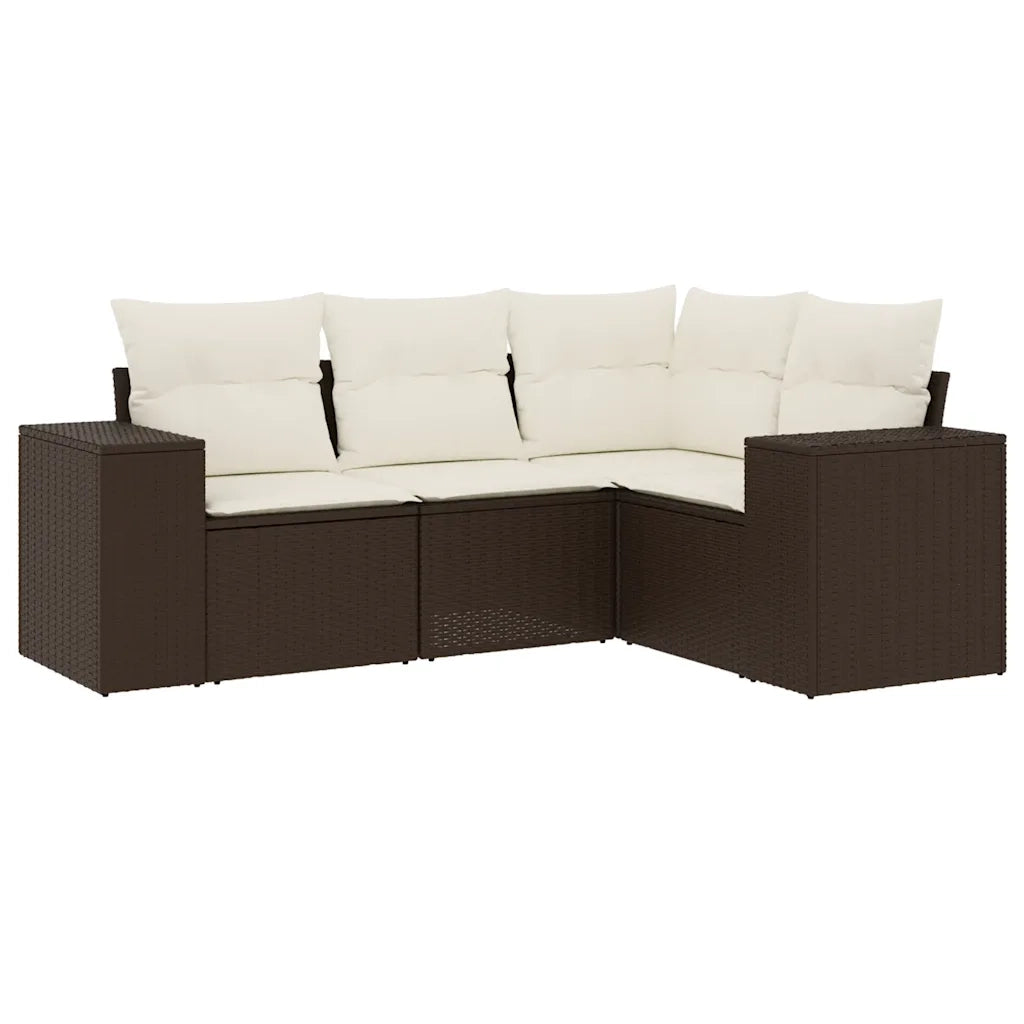 Set Divano da Giardino 4 pz | Set Salotto da Giardino con Cuscini Marrone in Polyrattan