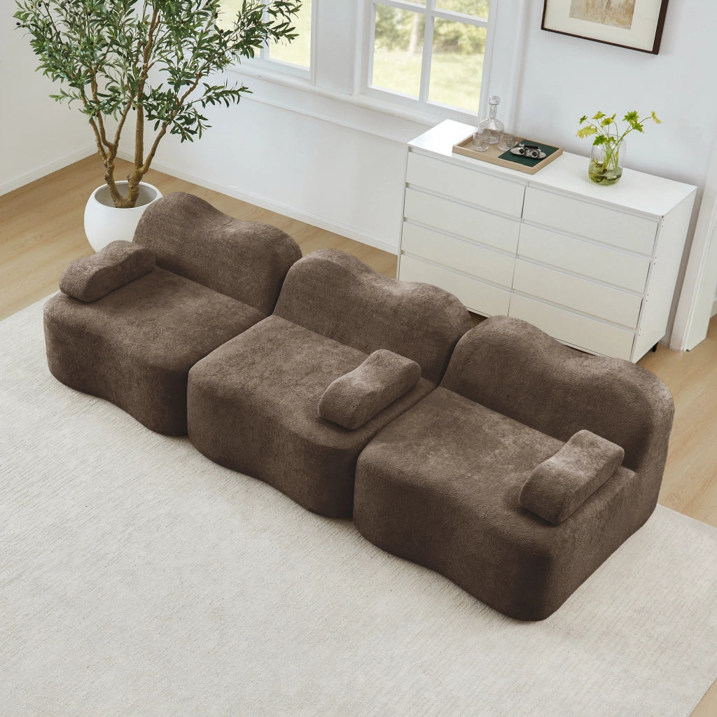 Divano Modulare 3 Posti con Braccioli ¨C MINIMAL ¨C Tessuto Marrone, Morbido, Chaise Longue
