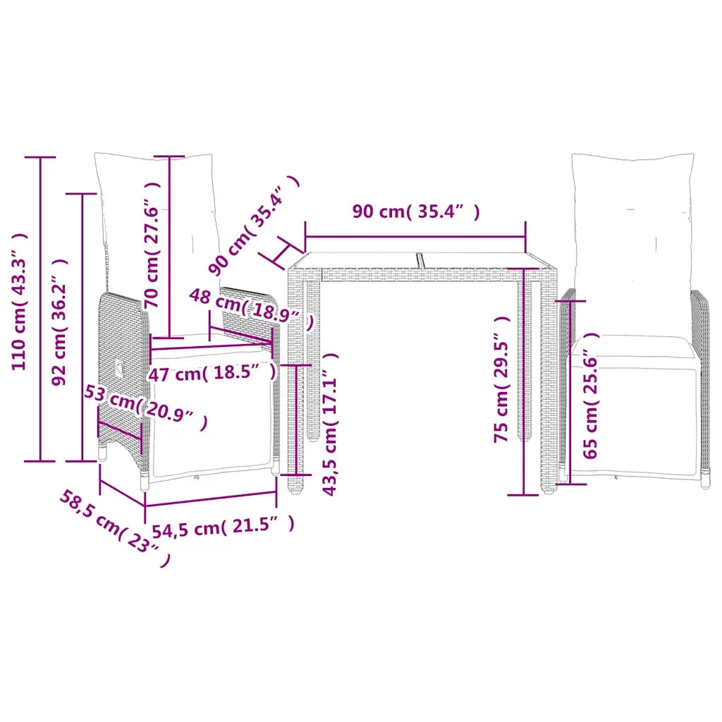 Set Bistrò da Giardino 3 pz con Cuscini in Polyrattan Grigio 3277165