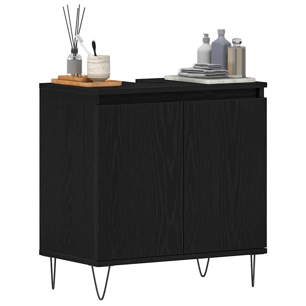 Armadio per Lavabo da Bagno-Armadietto da bagno-Mobiletto da bagno Rovere Nero 58 x 33 x 60 cm 653975