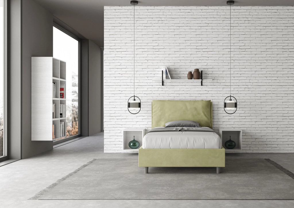 BS COM Letto una piazza e mezza contenitore imbottito 110x210 microfibra tè verde