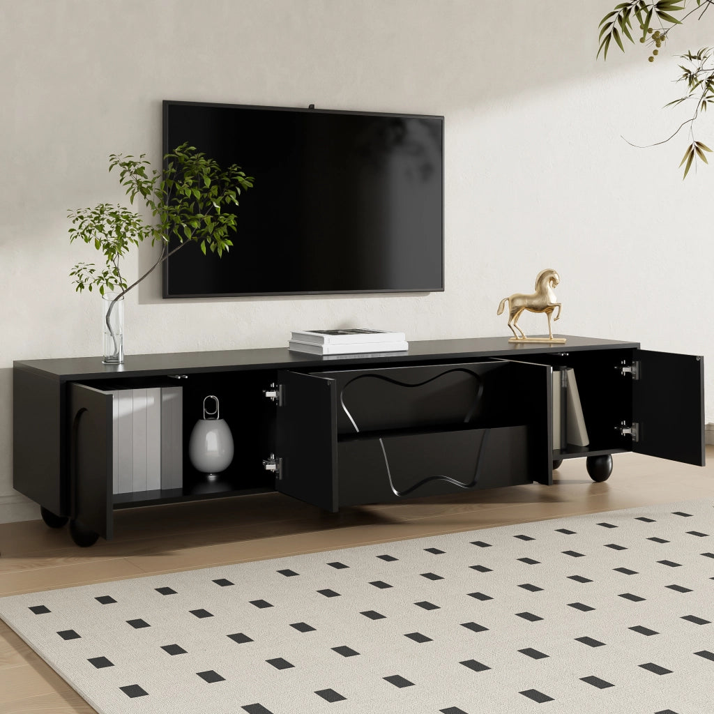 Cassettiera TV nera in truciolato lunghezza 180 cm