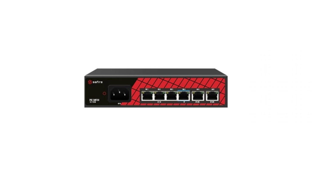 Safire Switch 4 Canali Hi-PoE + 2 Uplink RJ45 10/100Mbps
