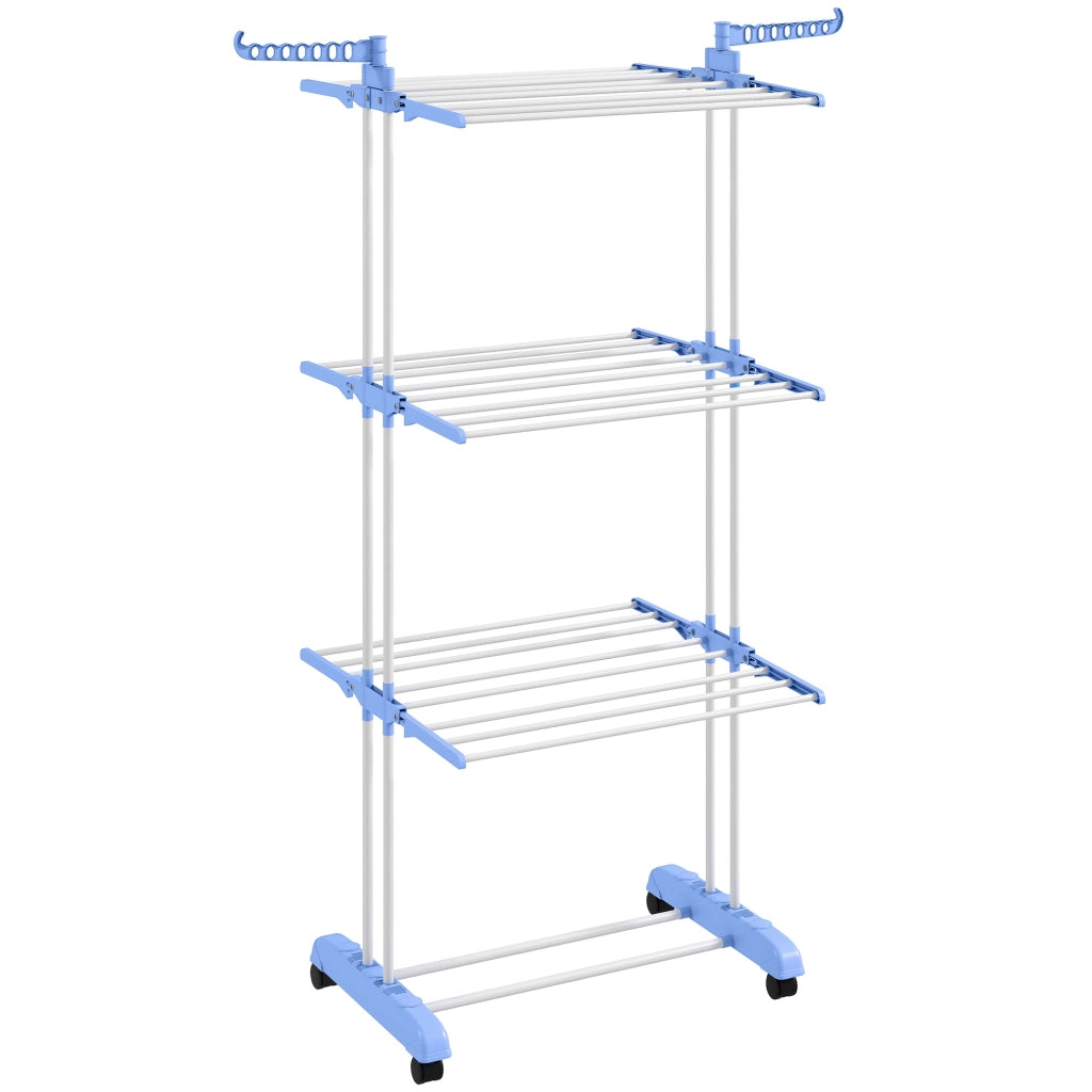 Appendiabiti Pieghevole a 3 Livelli con Ruote ¨C Minimal ¨C Blu e Bianco 73x64x172 cm