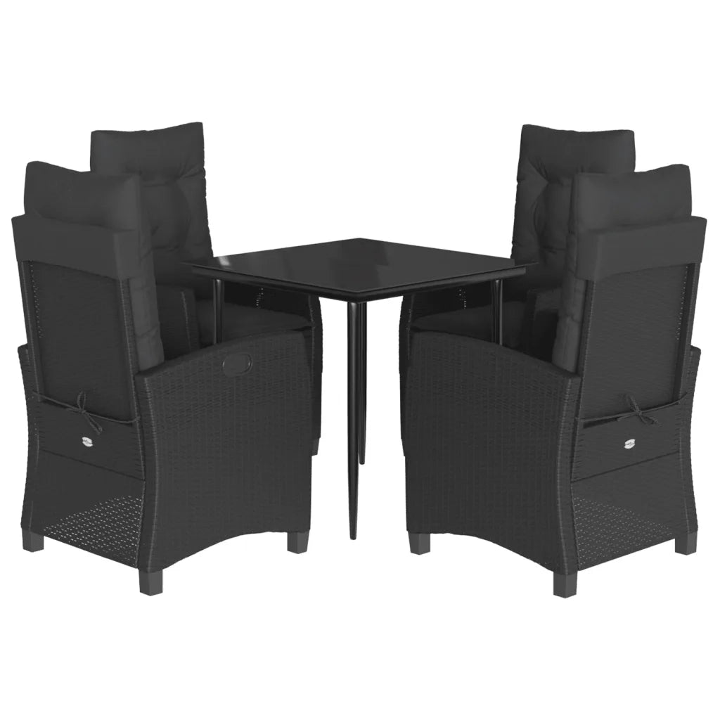 Set da Pranzo da Giardino 5 pz Nero con Cuscini in Polyrattan 3212743
