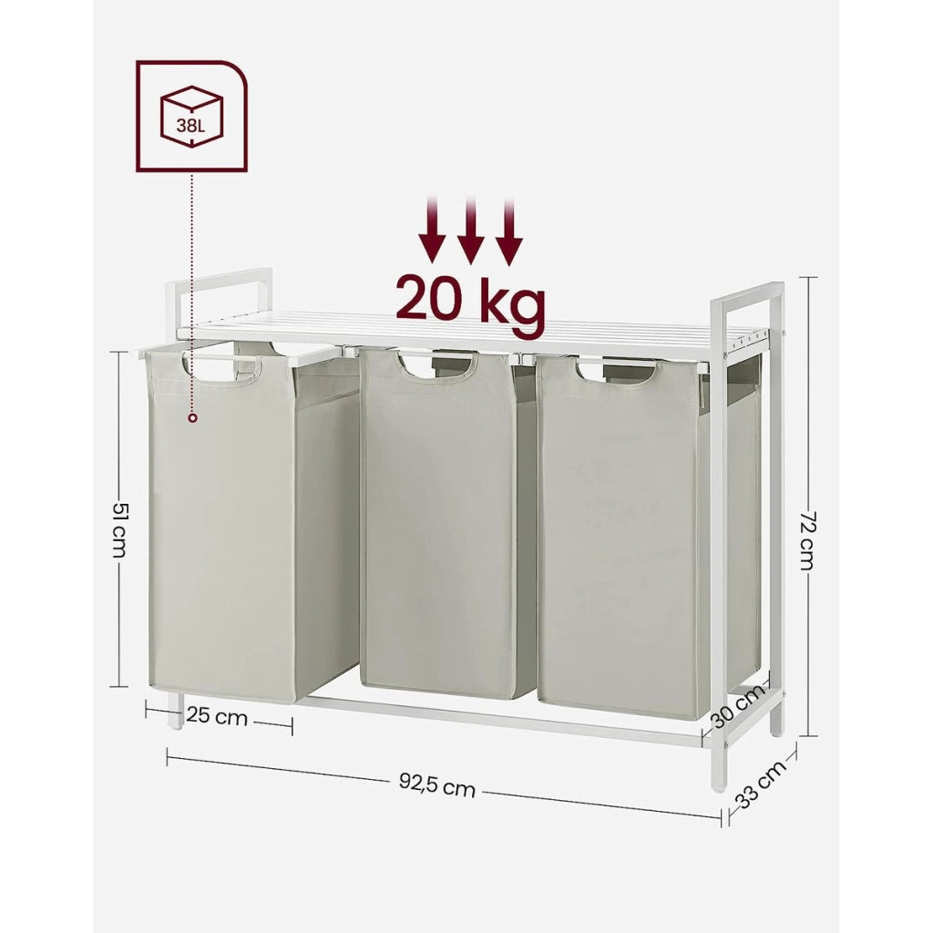 Mobile lavanderia bianco con 3 cesti portabiancheria