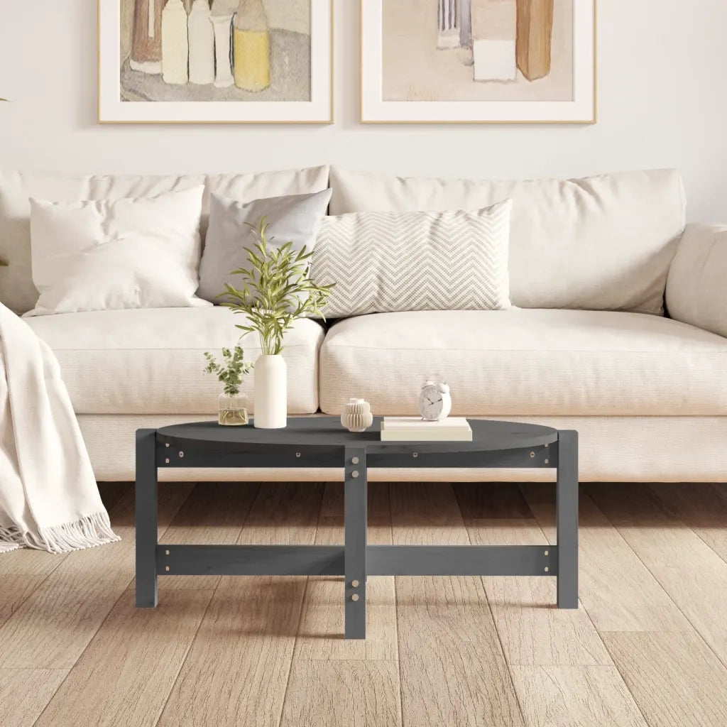 Tavolino da Salotto Grigio 87x48x35cm in Legno Massello di Pino 822324