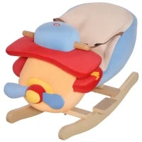 Cavallo a Dondolo a Forma di Aeroplano per Bambini di Età Superiore a 18 Mesi, Cacalluccio a Dondolo con Musica Incorporata in Legno Alamo, Max:60kg 60x33x45cm