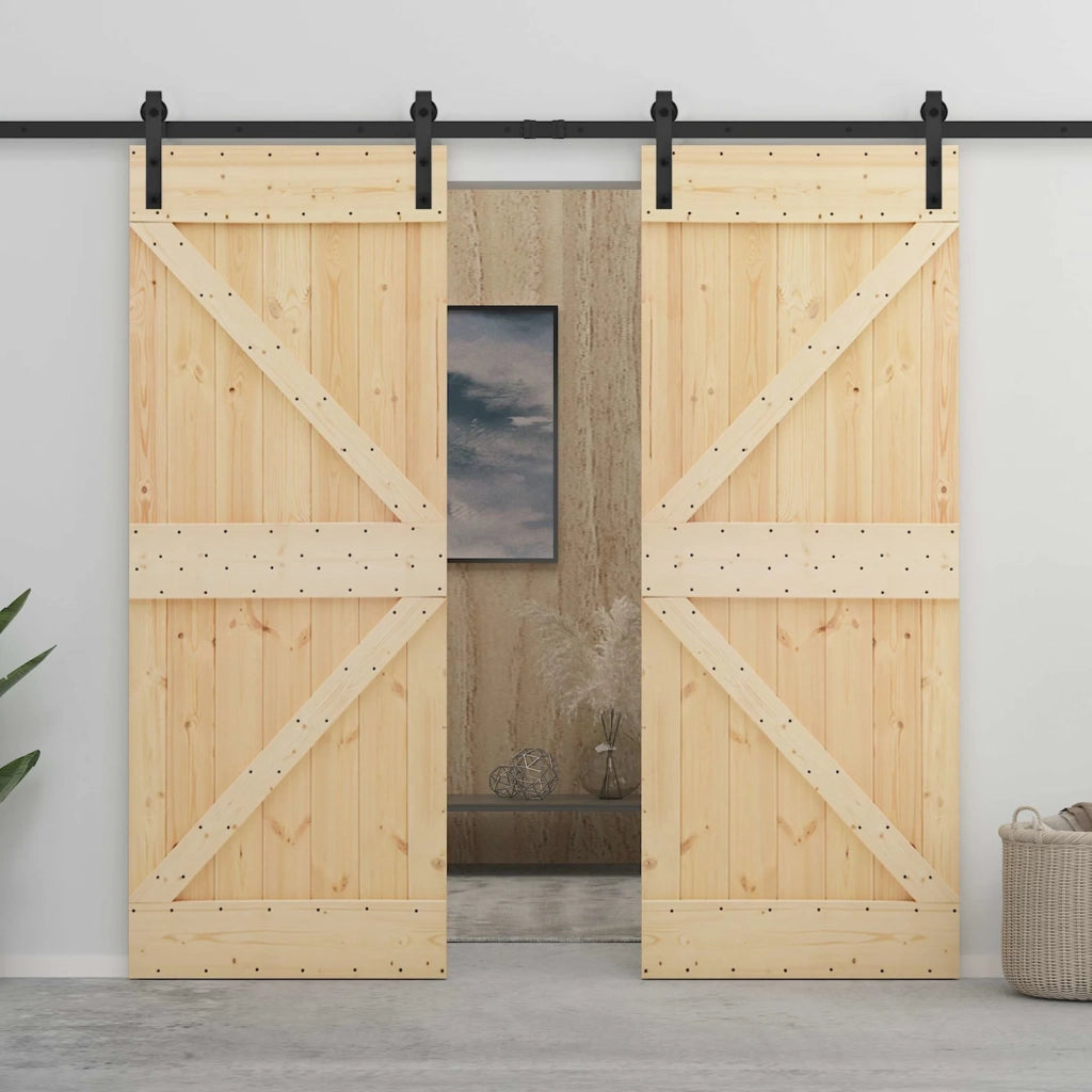 Porta scorrevole Naturale e Nero 90 x 210 cm 3444864