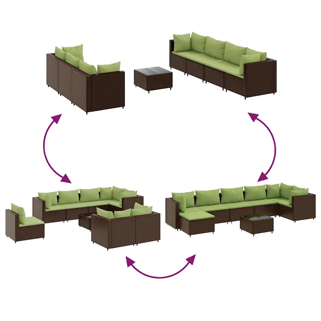 Set Divani da Giardino 8 pz con Cuscini in Polyrattan Marrone