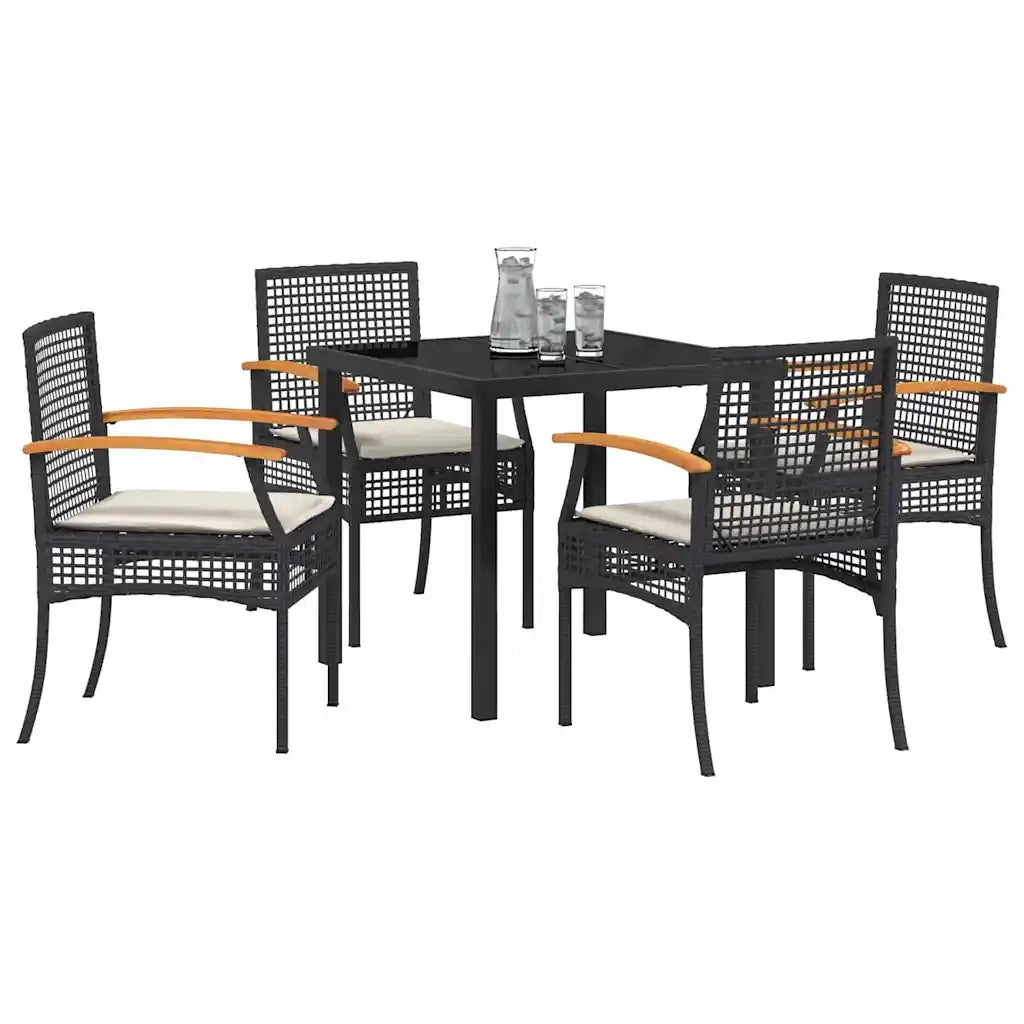 Set da Pranzo per Giardino 5 pcs Nero polyrattan