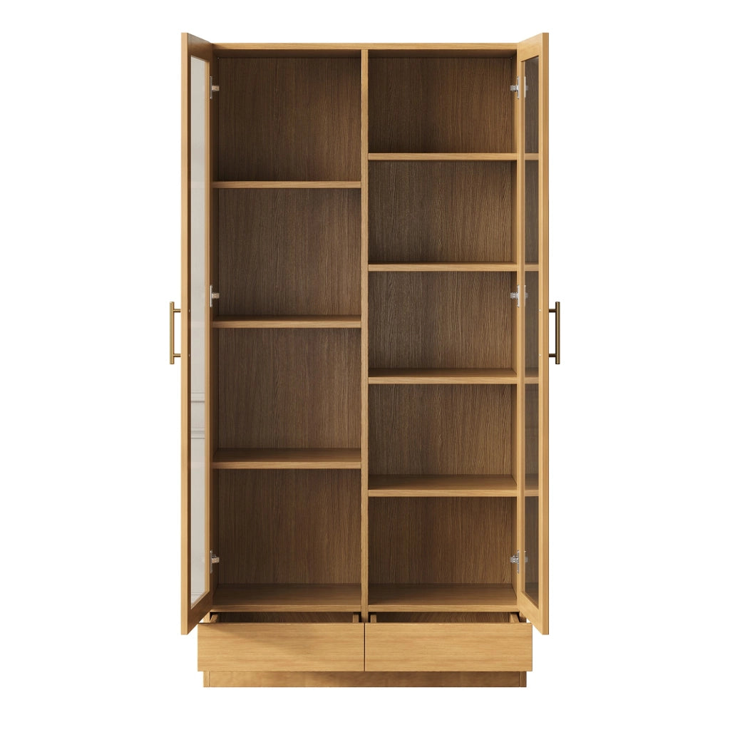 Libreria con Vetrina e Cassetti Push-To-Open ¨C MINIMAL ¨C Legno, 80x40x160 cm