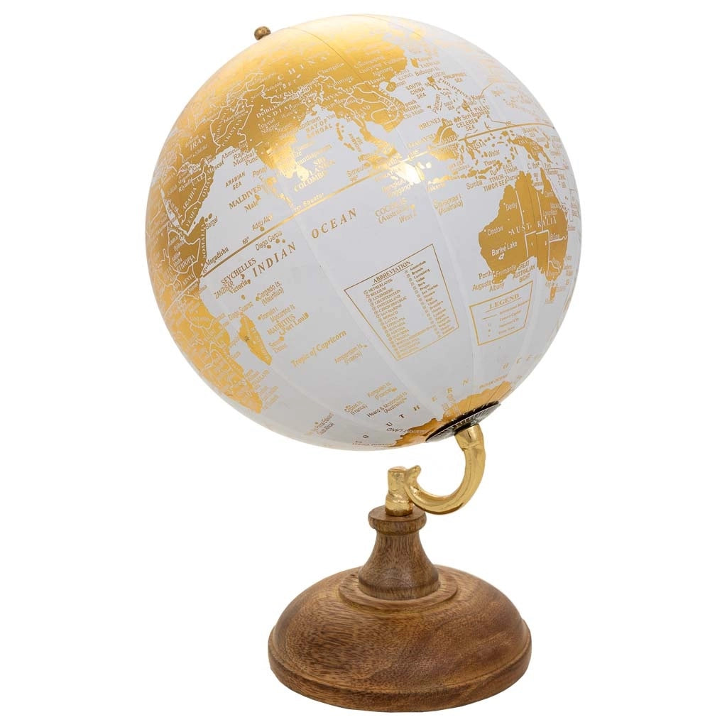 Mappamondo in plastica con base in legno marrone d15x20h