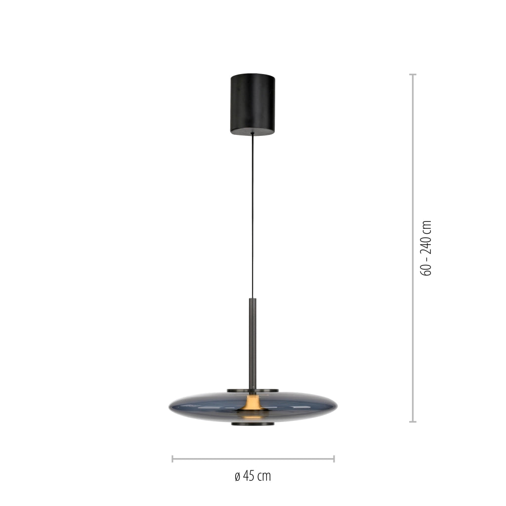 Lampada a sospensione ellisse grigia vetro LED 18W telecomando