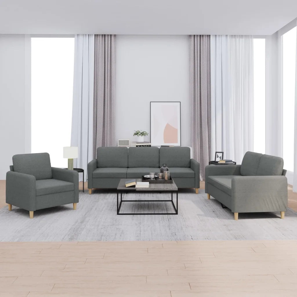 Set di Divani 3 pz con Cuscini Grigio Scuro in Tessuto 3202055