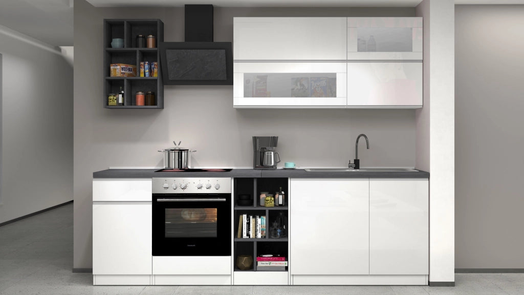 Cucina Lineare Bianca SOLE 256 cm – Moderna, Soft Close, Made in Italy