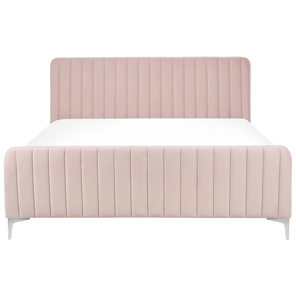 Letto in velluto rosa pastello UE Matrimoniale 160 x 200 cm Testiera Imbottita con Gambe in metallo Design moderno