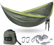 Hangmat all-weather per 2 persone - 300kg di capacità di carico - Sacco di sospensione in nylon per campeggio con set di fissaggio - 290x170cm (Forest Green)