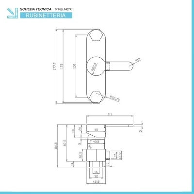 Miscelatore doccia esterno Iole con kit doccia completo in ottone cromato