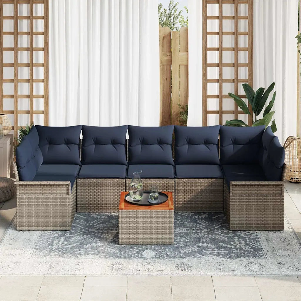 Set Divano da Giardino 8 pcs Grigio e Blu Navy polyrattan 3355966