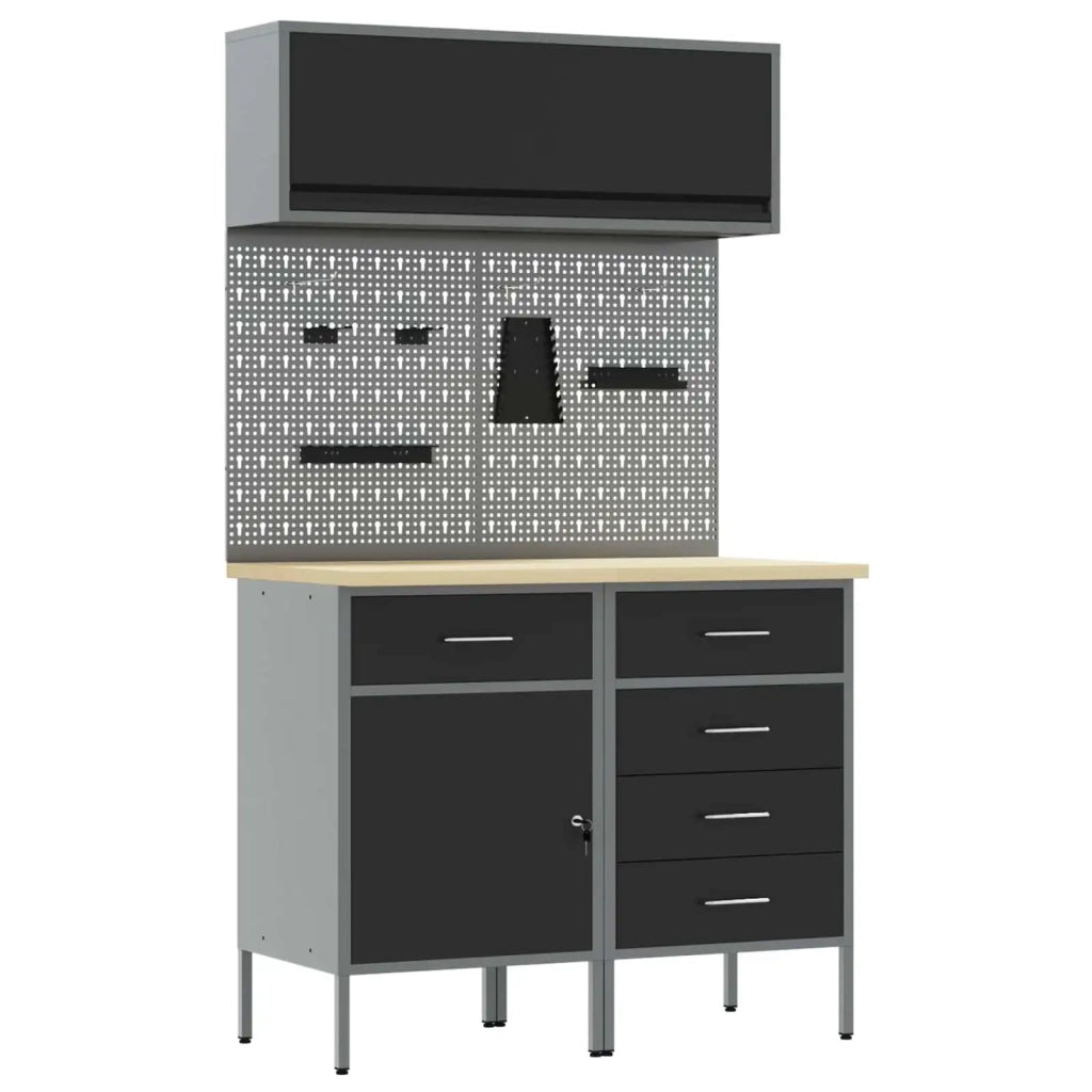 Set di mobili da lavoro con cassetto con lo scaffale 5 pcs Nero 3321426