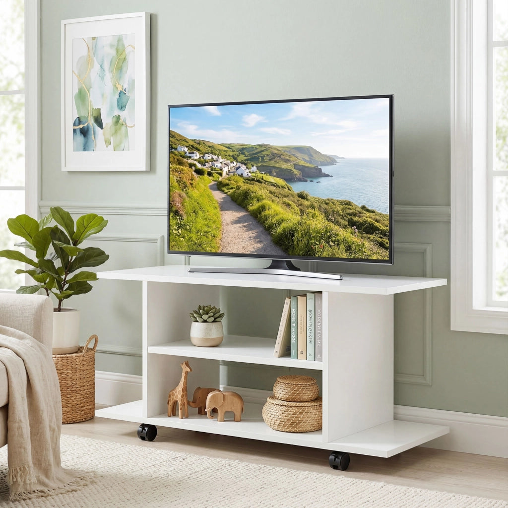 Mobile TV con Ripiani e Ruote ¨C Minimal ¨C 80x40x40 Bianco