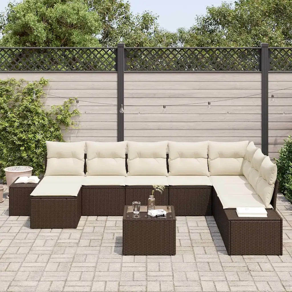 Set Divano da Giardino 8 pcs Marrone e Crema polyrattan