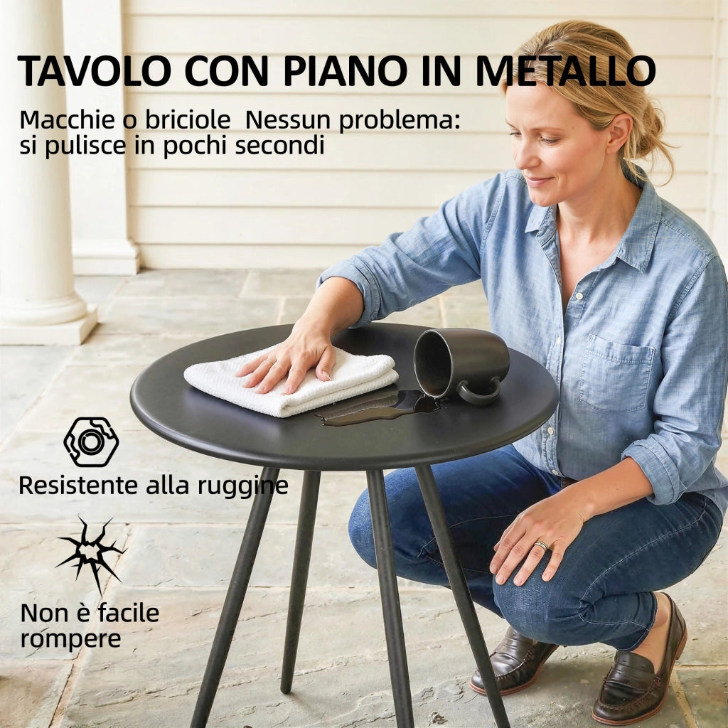 Set Bistr¨° 3 Pezzi: Sedie in Rete e Tavolo, Grigio Misto.