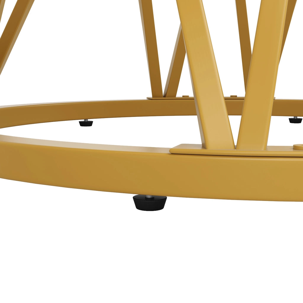 Tavolo da Pranzo Rotondo per 4 Persone ¨C Xylo ¨C Piano MDF Effetto Marmo, Gambe in Metallo Dorato, 100x100x76