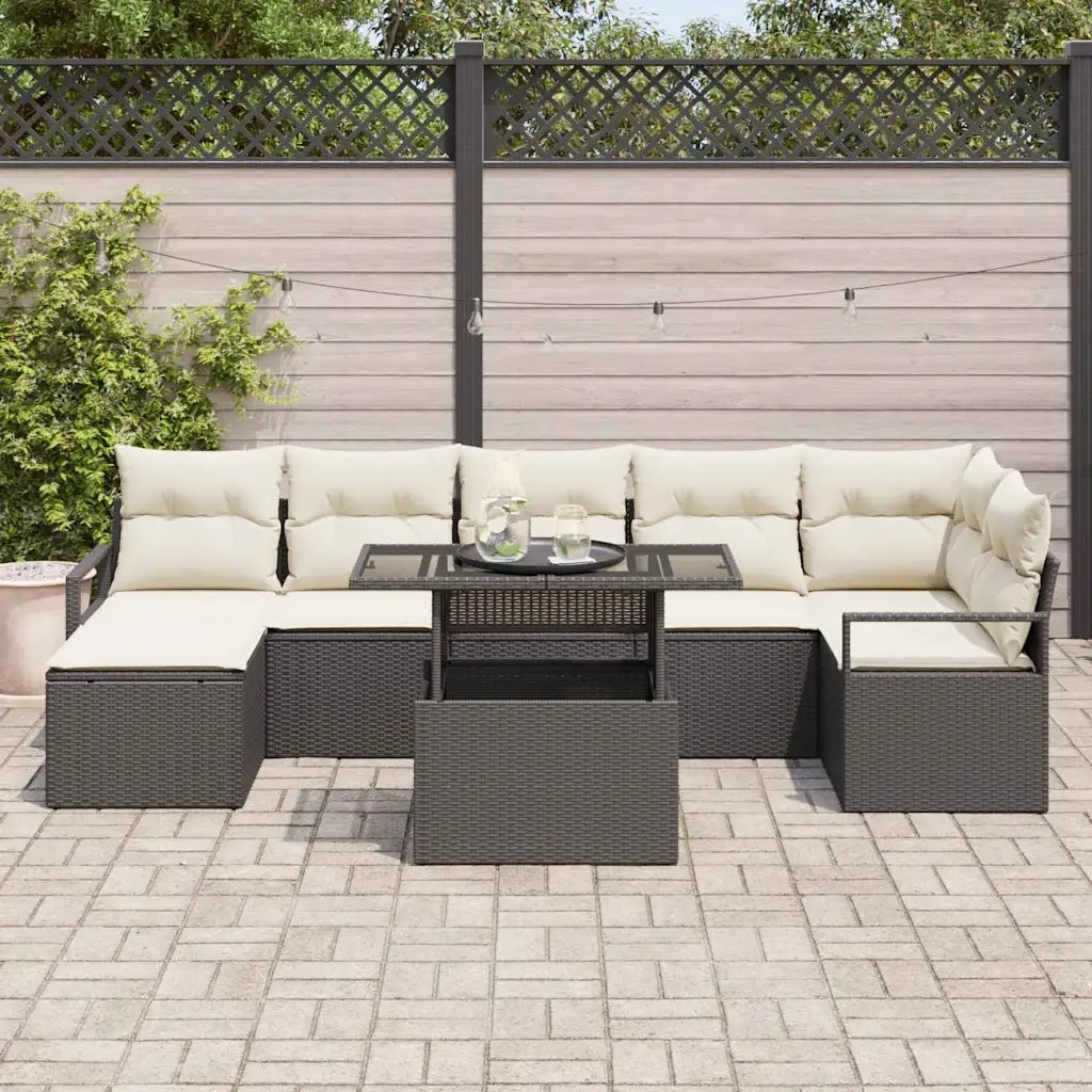 Set Divano da Giardino con cuscino 8 pcs Nero e crema