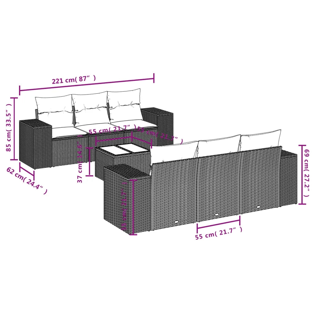 Set Divani da Giardino 7 pz con Cuscini Beige in Polyrattan 3254646