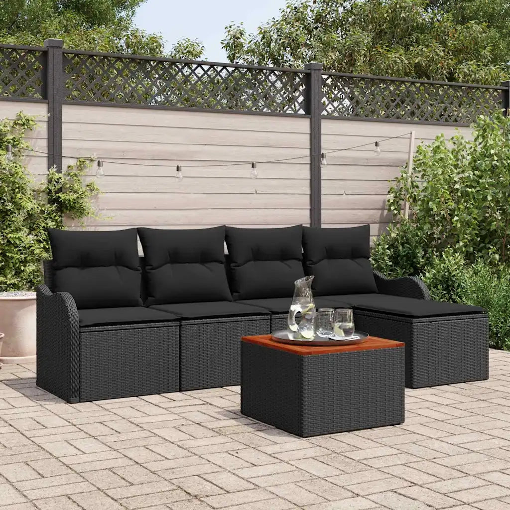 Set Divano da Giardino con cuscino 6 pcs Nero polyrattan