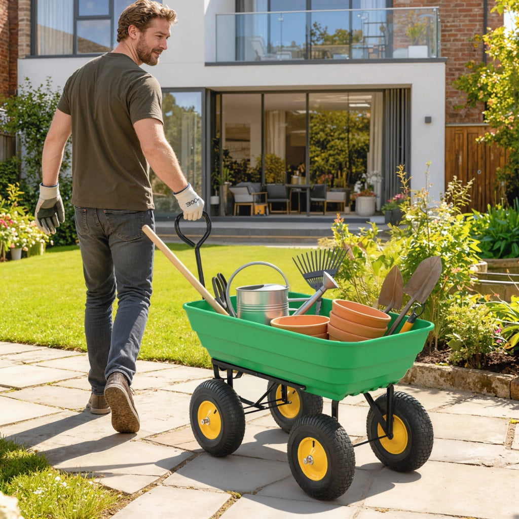 Carrello da Giardino 4 Ruote ¨C Minimal ¨C Giallo/Verde 75L 200kg