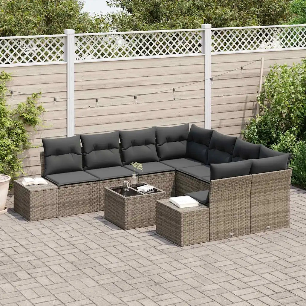 Set Divano da Giardino con cuscino 9 pcs Grigio polyrattan 3346999