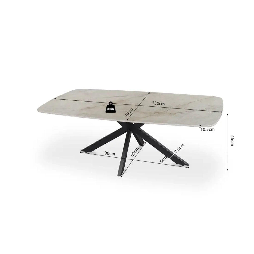 Tavolino basso ARVENA – Tavolino rettangolare 130x70 cm – Marmo beige & metallo – Design di alta gamma e raffinato