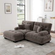 Divano Angolare Chenille con Ottoman ¨C Xylo ¨C Marrone, Braccioli Larghi, Cuscini