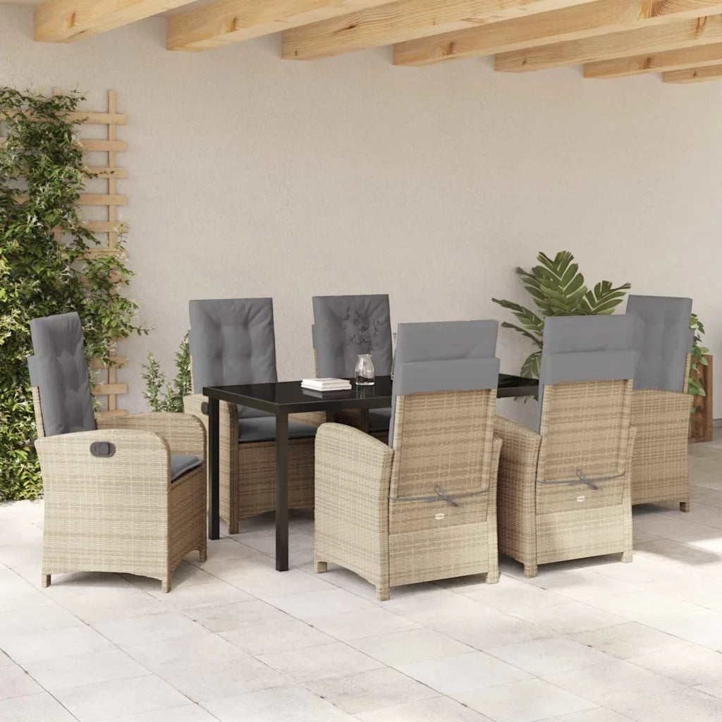 Set da Pranzo per Giardino con cuscino 7 pcs Beige polyrattan
