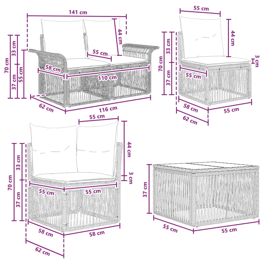Set Divano da Giardino 8 pz Nero polyrattan 3434770