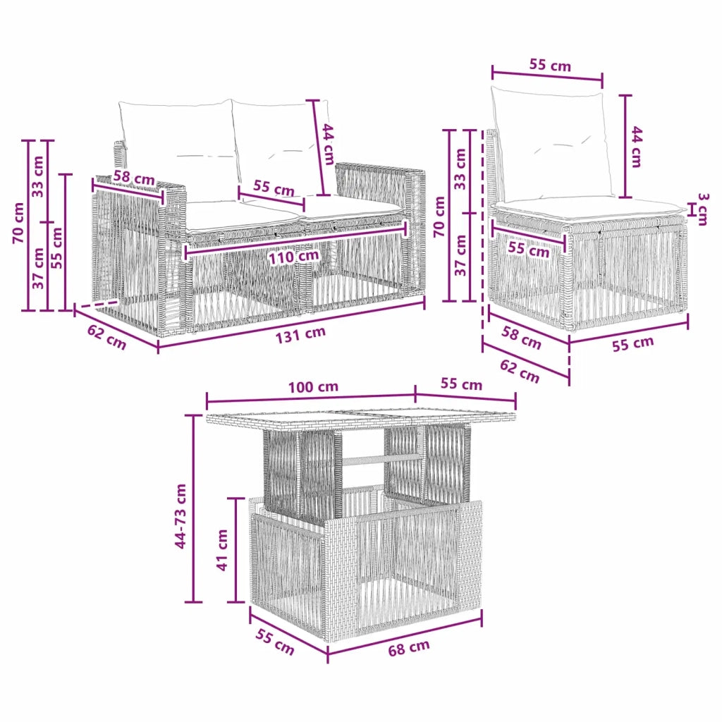 Set Divano da Giardino 5 pz Grigio e Grigio Scuro polyrattan 3436742