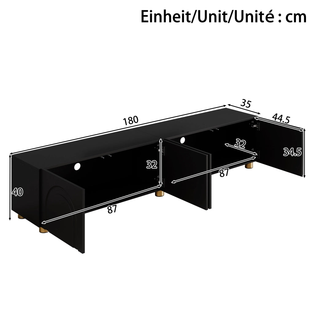 Cassettiera TV nera in MDF e truciolare lunghezza 180 cm