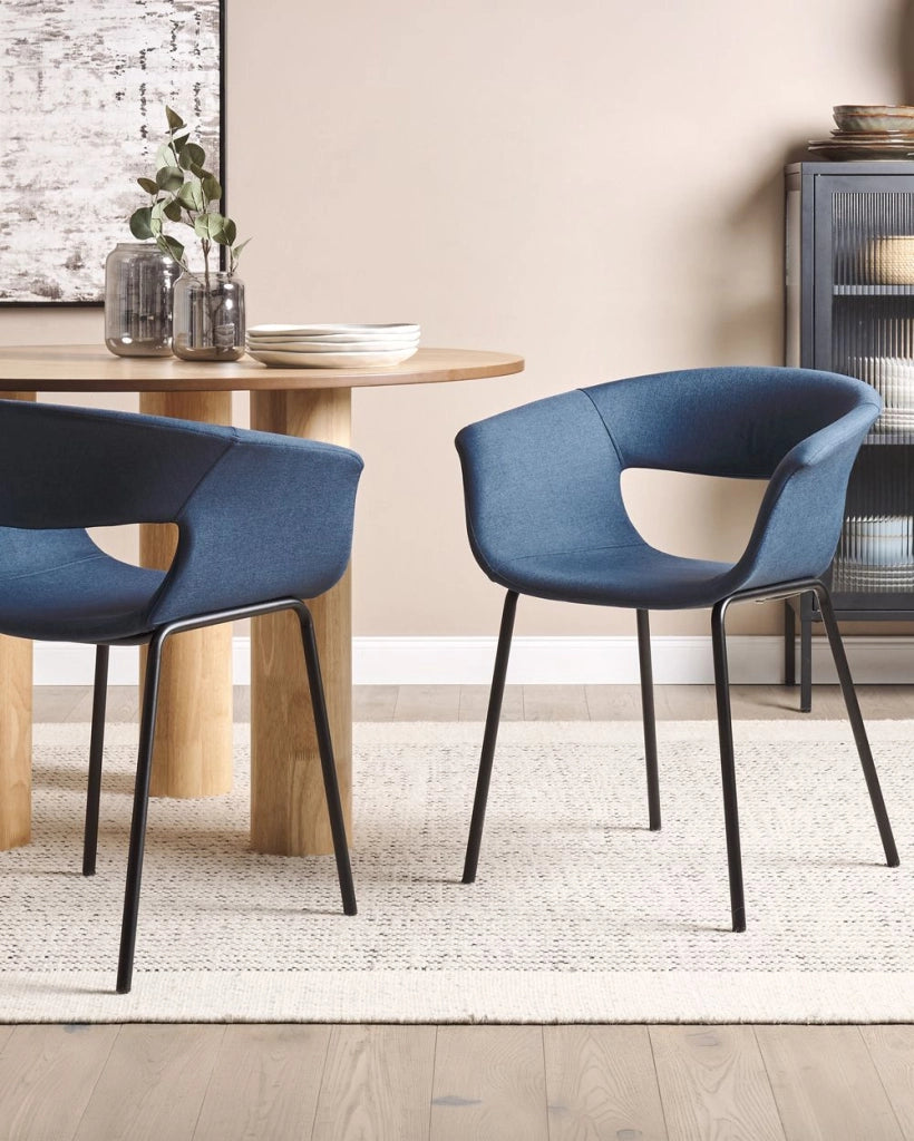 Set di 2 sedie da pranzo Sedute in poliestere blu scuro Gambe in metallo per sala da pranzo cucina